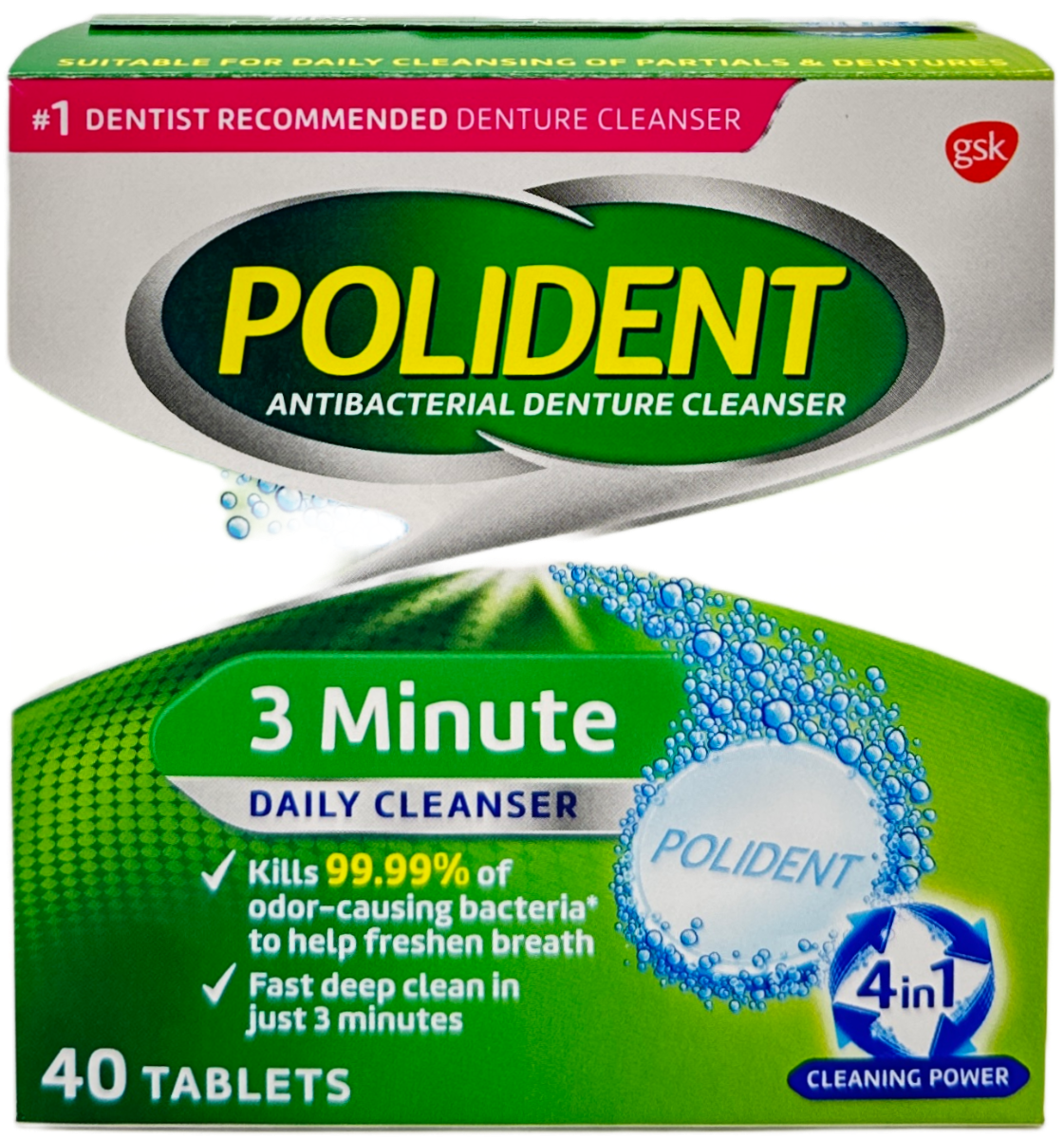 Polident 3 Minute Antibacterial Denture Cleanser Tablets – 40 Ct